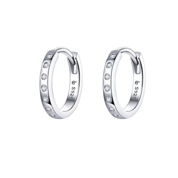 Platinum Plated 925 Sterling Silver Minimalist Huggies Earrings - Picture 1 of 10